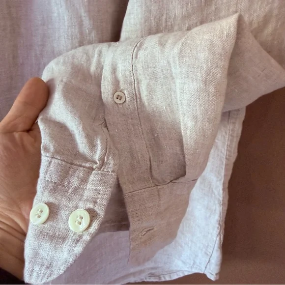 Banana Republic 100% Line Light Beige Shirt Beach Coastal Resortwear Size L - Picture 3 of 9